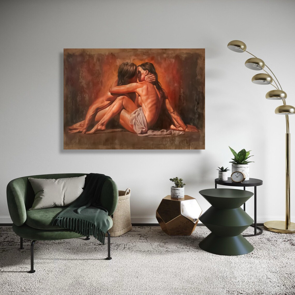Intimate Embrace Sensual Couple Romantic Figurative Art Poster