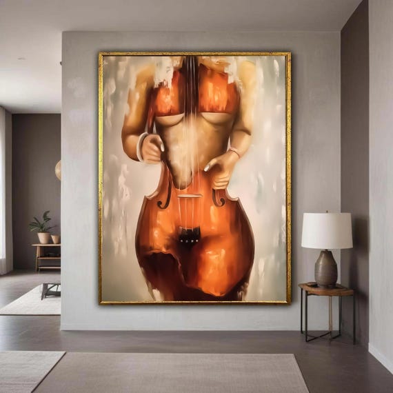 Abstract Female Body Violin Art Nude Form Canvas Music Instrument Wall Artistic Home Decor Modern Gift