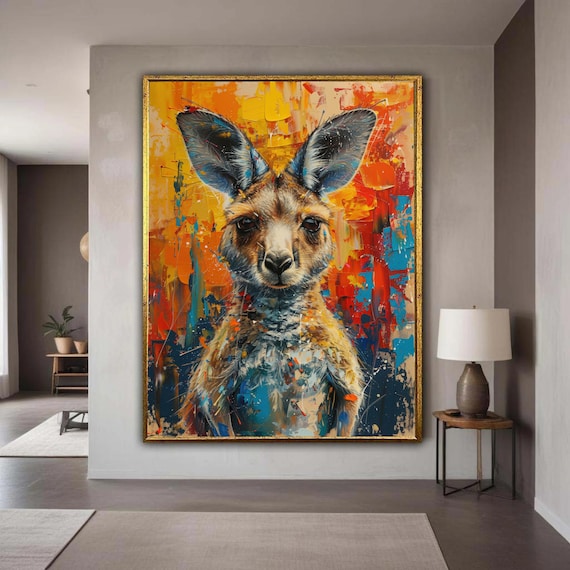 Abstract Kangaroo Portrait Canvas Colorful Animal Art Print Modern Expressive Wildlife Wall Decor Vibrant Australian Painting