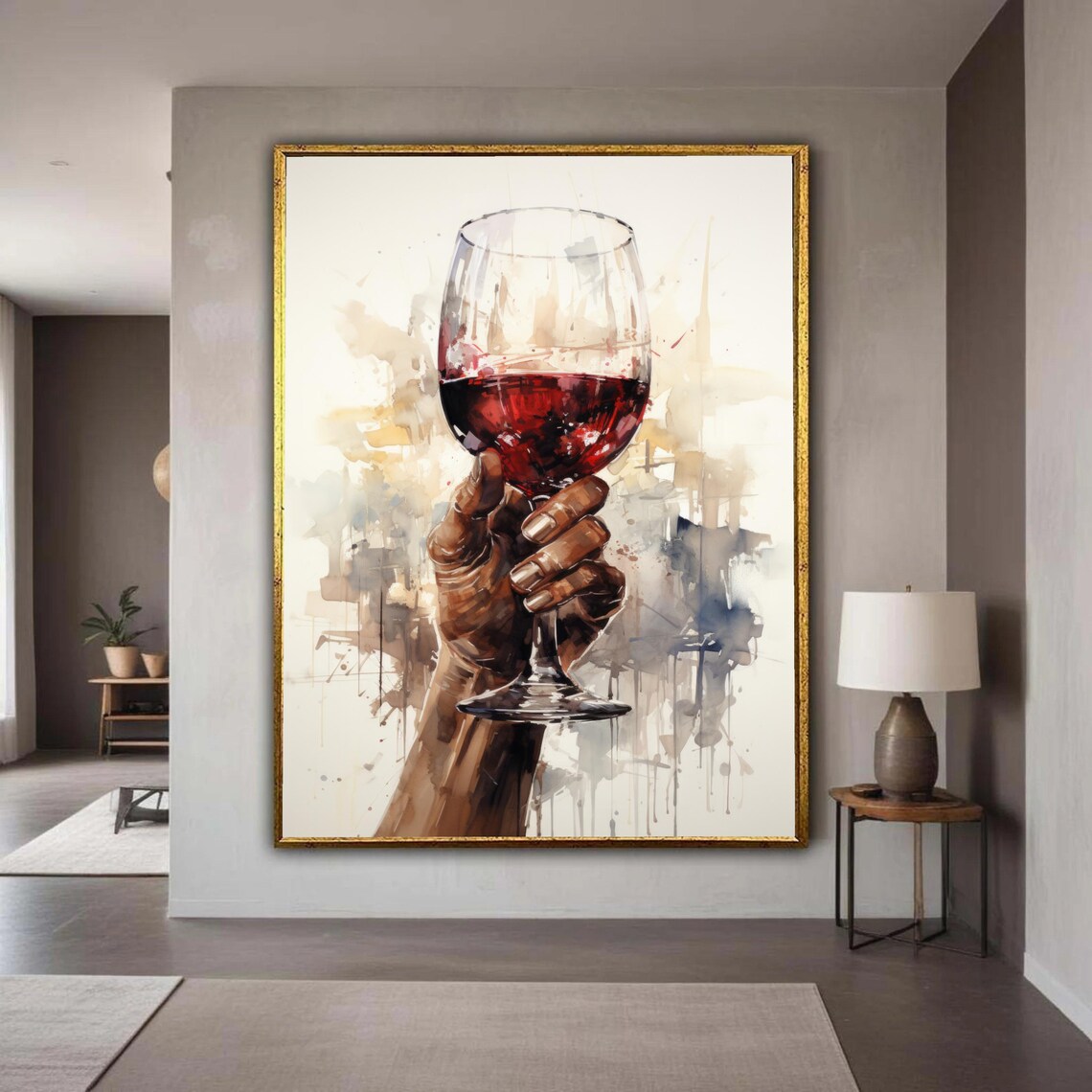 Raised Red Wine Glass Toast Watercolor Hand Abstract Art Poster