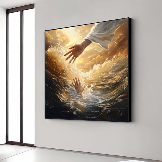 Divine Hand Reaching Through Stormy Ocean Waves Faith Hope Poster