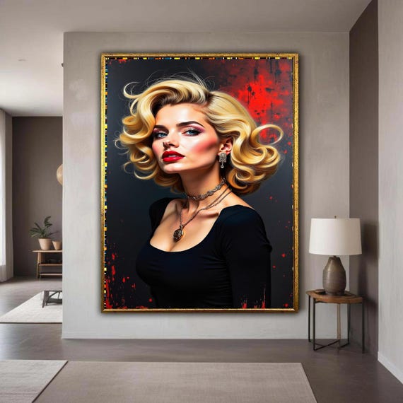 Glamorous Blonde Woman Portrait Canvas Vintage Style Wall Art Elegant Beauty Fashion Home Decor Modern Gift