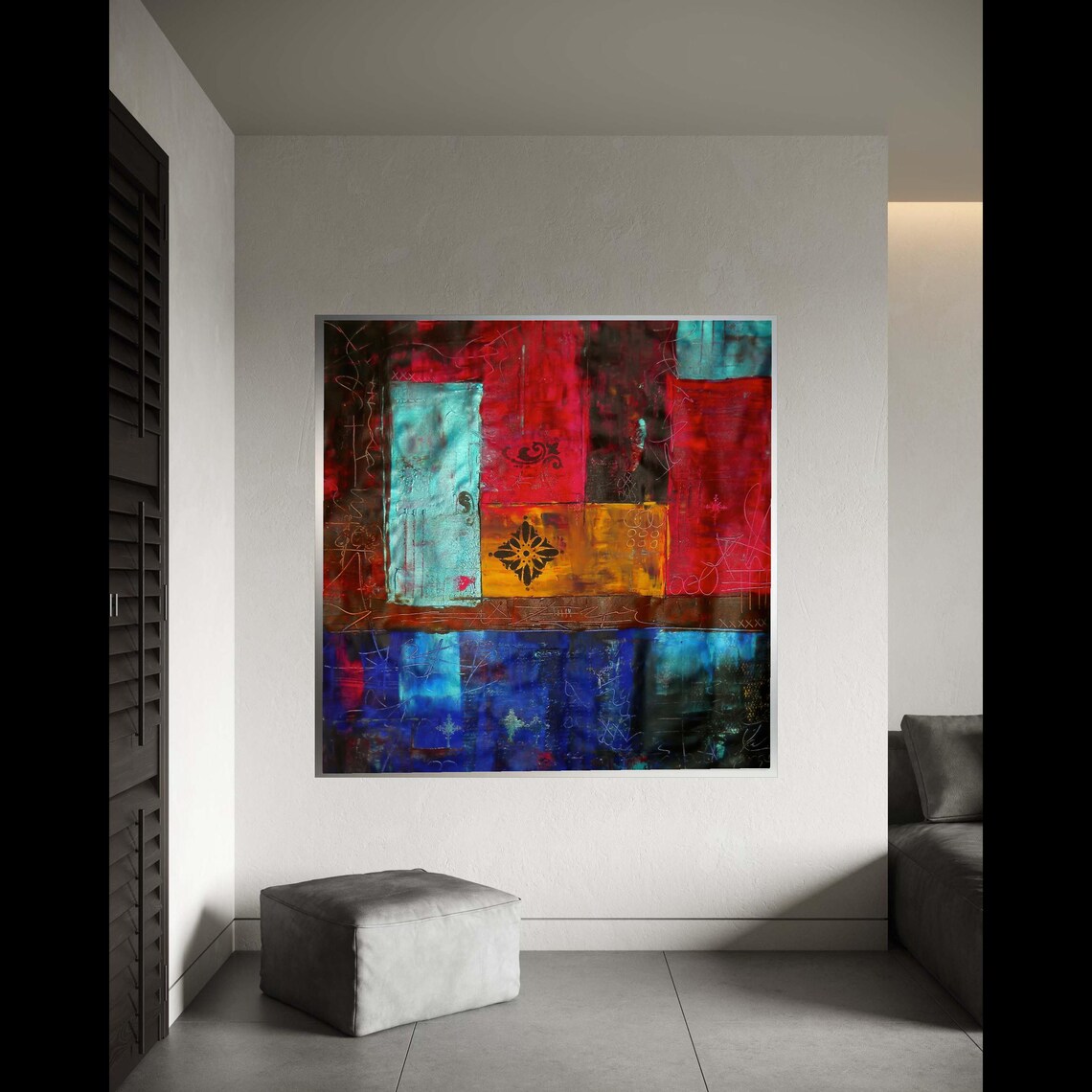 Red Blue Gold Abstract Color Block Modern Bold Painting Poster