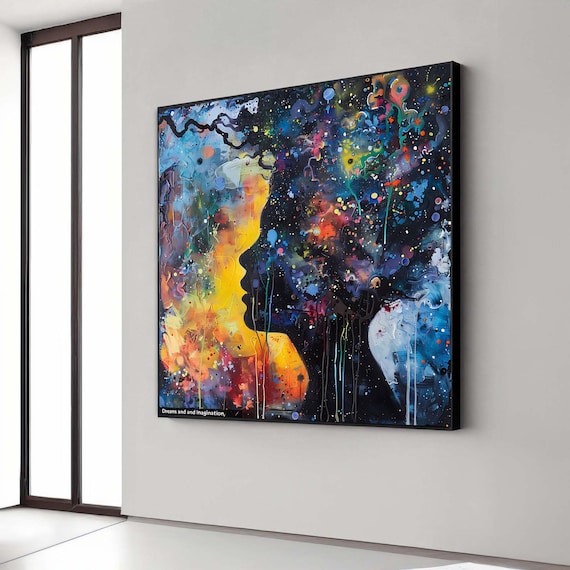 Dreams And Imagination Abstract Face Silhouettes Colorful Modern Wall Art