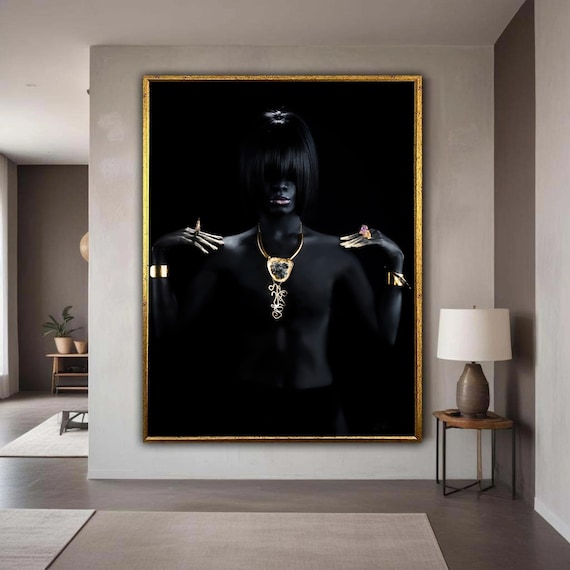 Black Silhouette Woman With Gold Jewelry Modern Fashion Art Poster