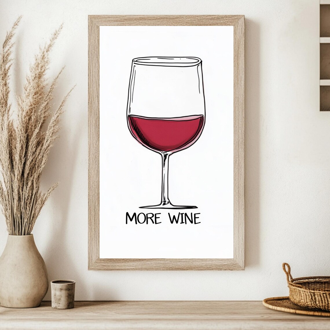 More Wine Glass Sketch Funny Bar Quote Minimalist Kitchen Poster - Image 2