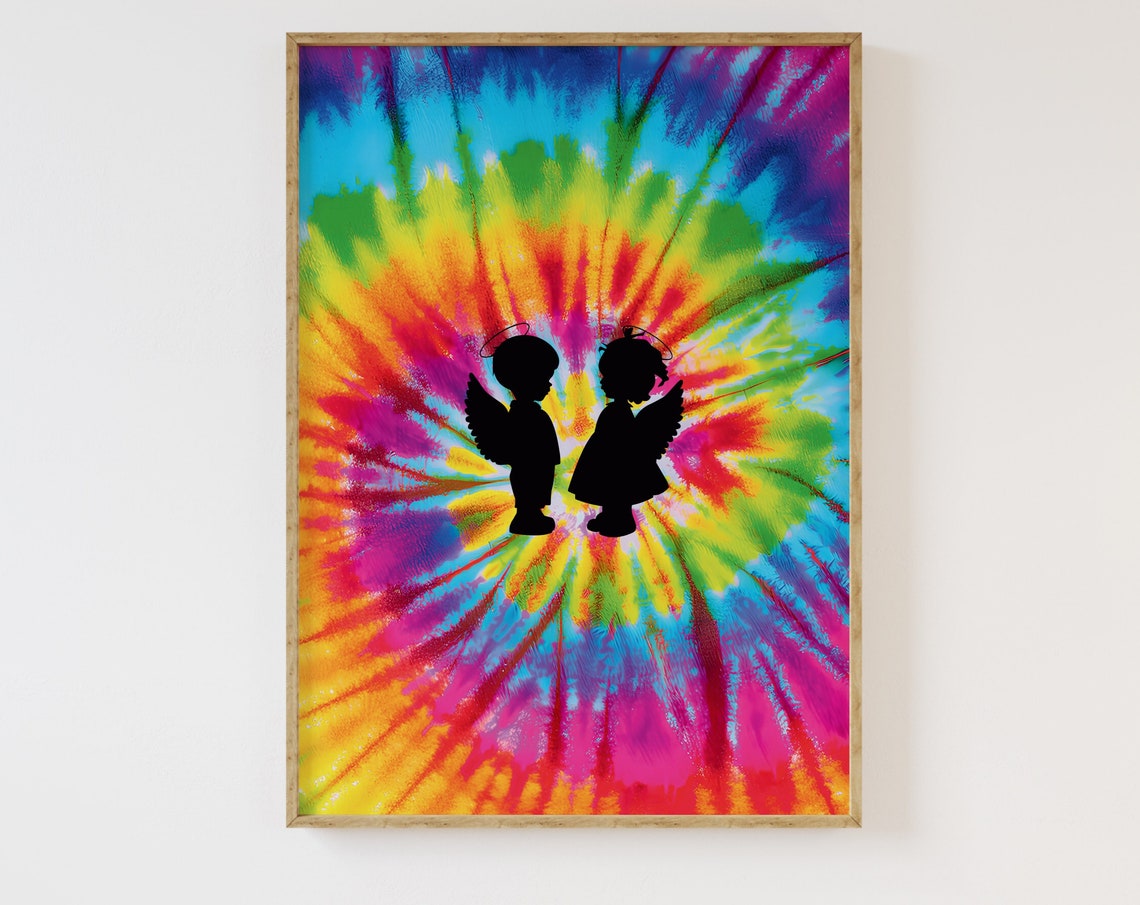 Angel Couple Silhouette Rainbow Tie Dye Psychedelic Love Poster