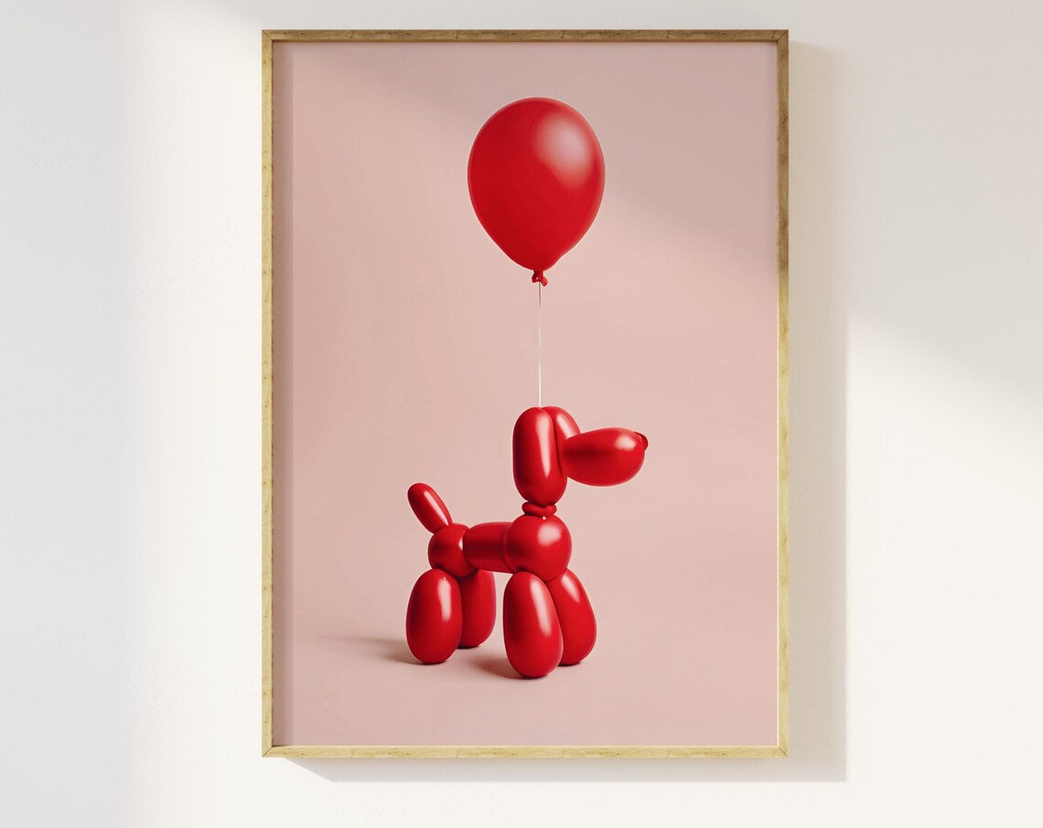 Red Balloon Dog Art Print, Bold Contemporary Decor