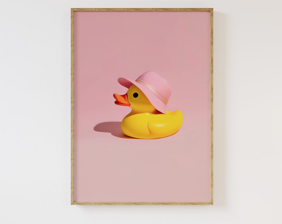 Rubber Duck Pink Sunhat Cute Pastel Fun Nursery Kids Wall Poster - Image 2