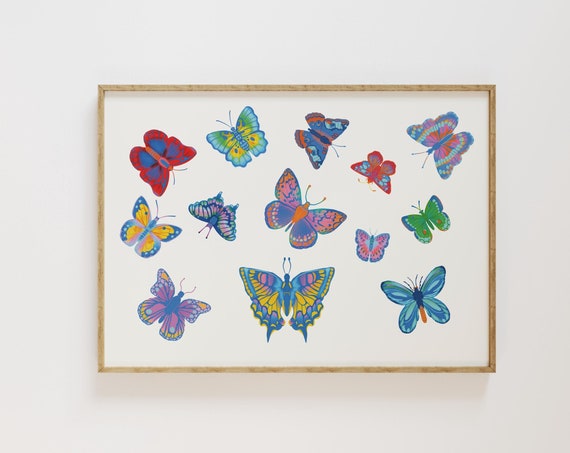 Butterfly Poster For Dorm Preppy Y2k Room Decor Colorful Art Print Bedroom Decor Teens Instant Art