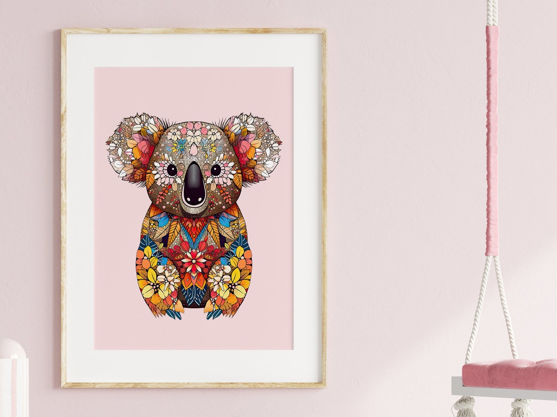 Adorable Koala Mosaic Crafted from Colorful Flowers Cute Poster - Image 3