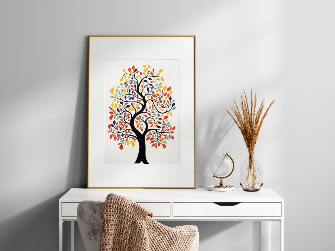 Colorful Tree Illustration Modern Abstract Nature Art Seasonal Wall Decor Print - Image 4