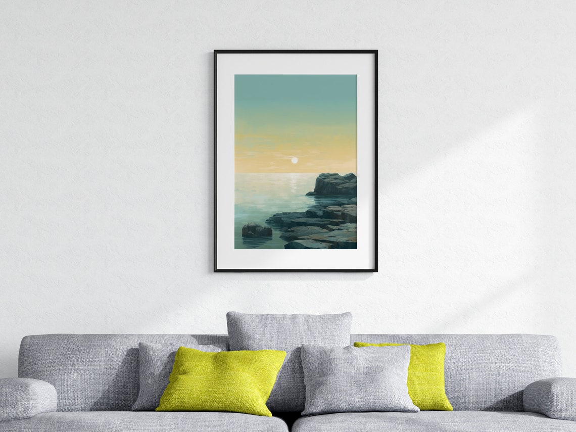 Coastal Sunrise Over Rocky Ocean Shoreline Seascape Art Poster - Image 4