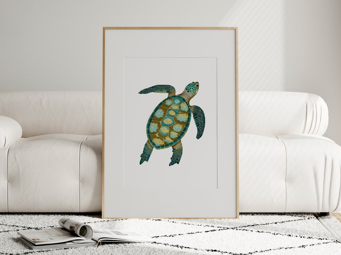 Sea Turtle with Decorative Mosaic Shell Botanical Illustration Poster - Image 4