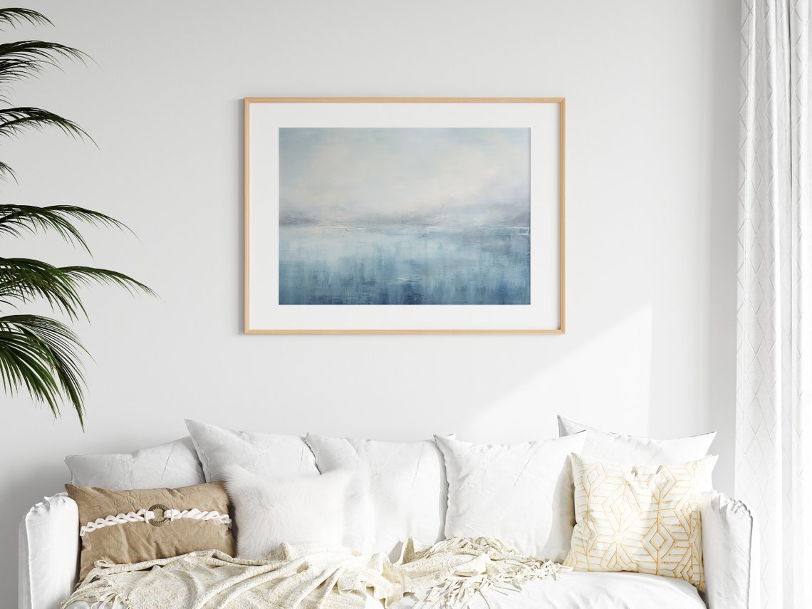 Serene Dreamy Misty Blue Abstract Ocean Seascape Minimalist Poster - Image 3