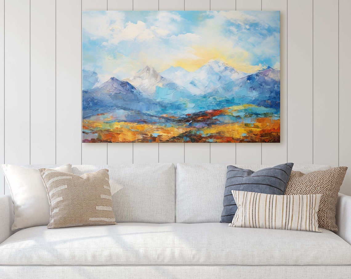 Abstract Mountains Impressionist Art Mountain Landscape Scenic Decor Painting Print Framed Large Art Print
