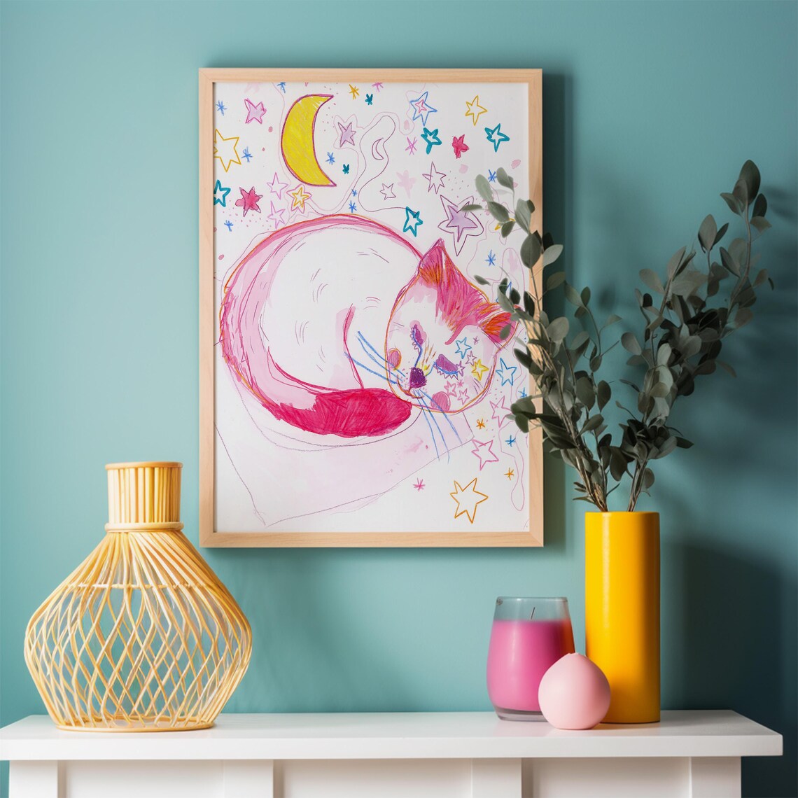 Sleeping Cat, Whimsical Moonlight Poster - Image 2