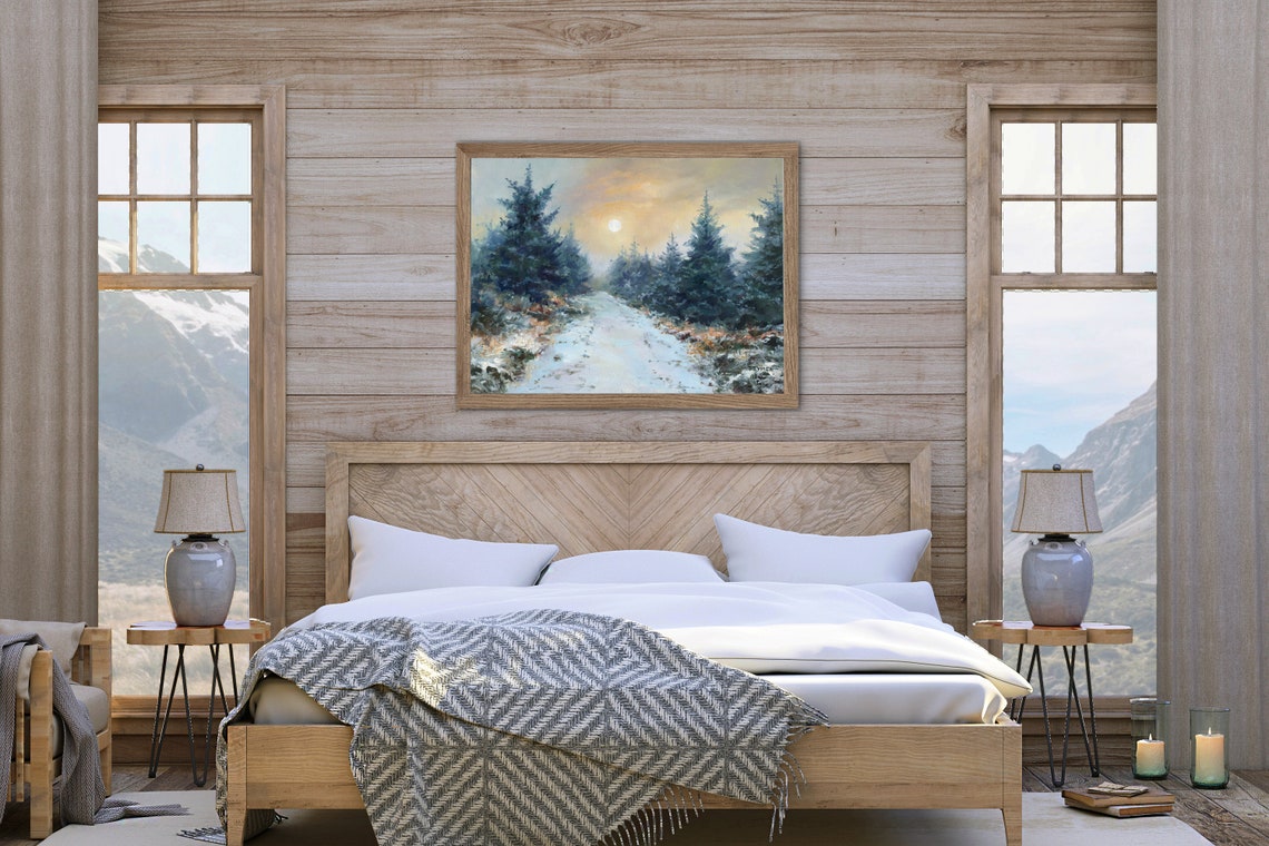Snowy Forest Road Lined with Towering Fir Trees in Winter Poster - Image 4