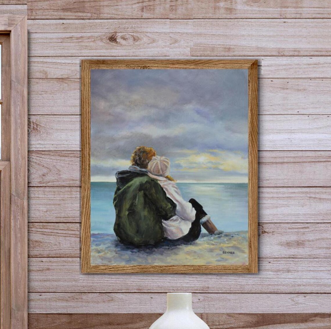 Love Painting Art Print, Romantic Beach Scene