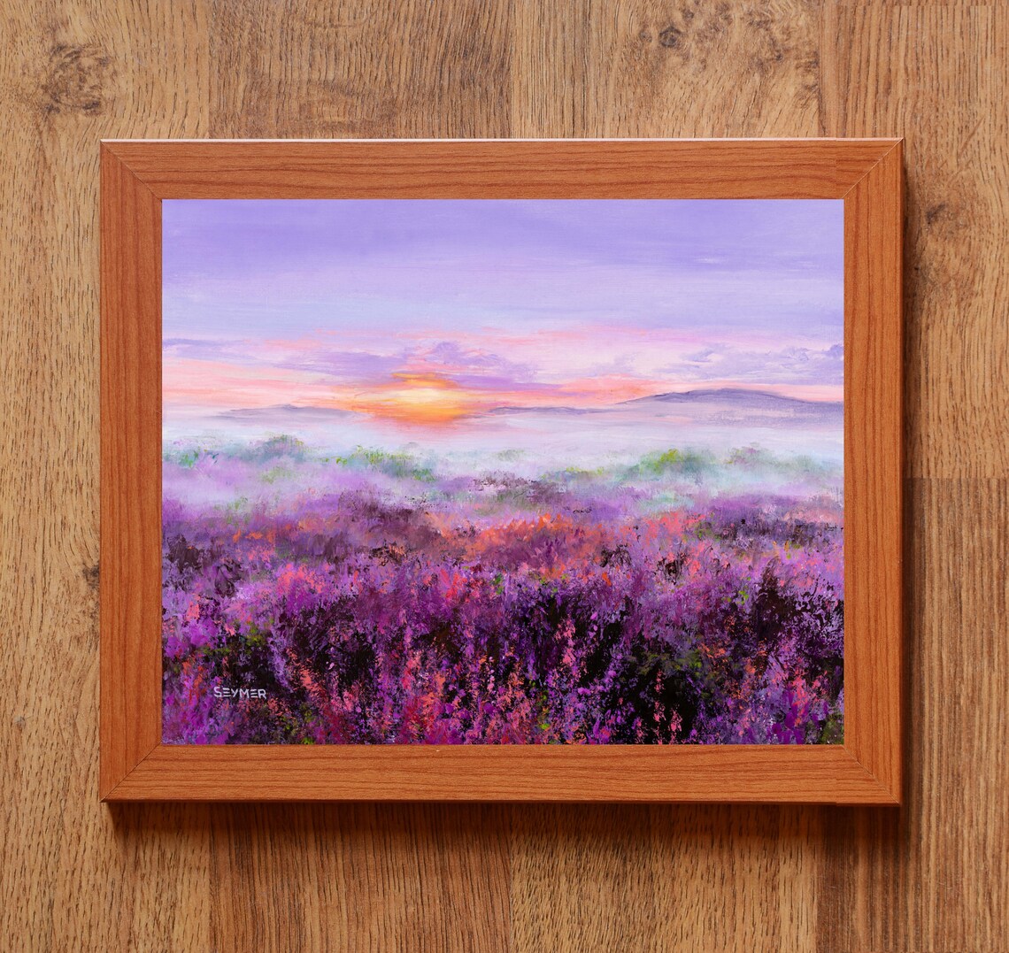 Purple Flowers Field Art Print, Pink Heather Meadow - Image 3