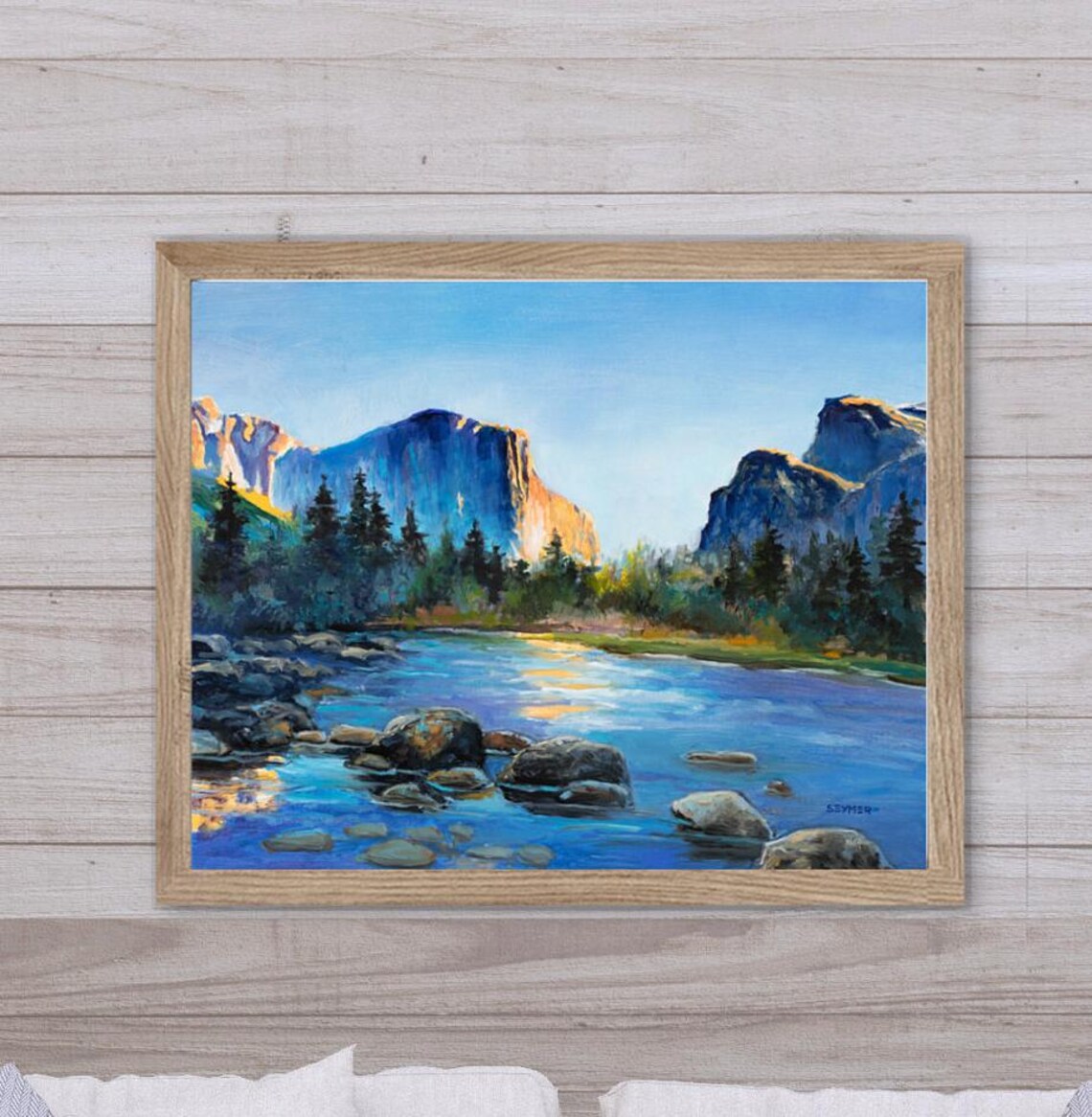 Yosemite Valley El Capitan Landscape Oil Painting With River Poster