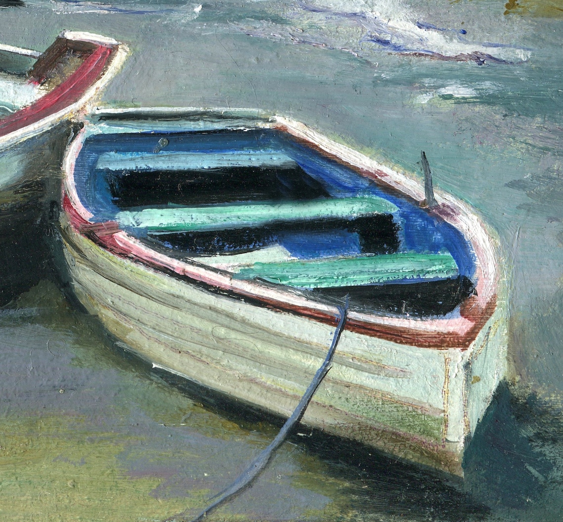 Fishing Boat Seascape Vintage Beach Landscape Art Print - Image 3
