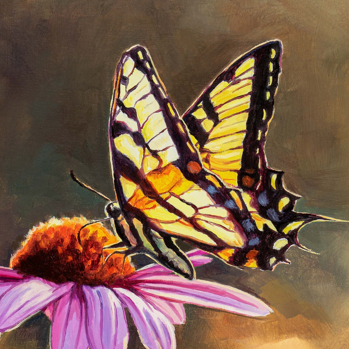 Tiger Swallowtail Butterfly Print Purple Coneflower Art Butterfly On Pink Flower Painting Papilio Glaucus Spring Wall Art Gift For Mom - Image 3