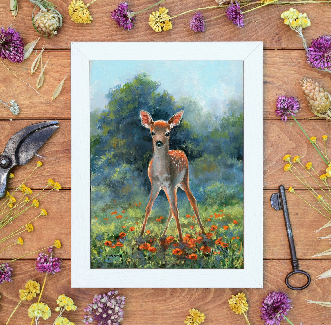 Baby Deer Oil Painting Art Print, Vintage Decor - Image 2