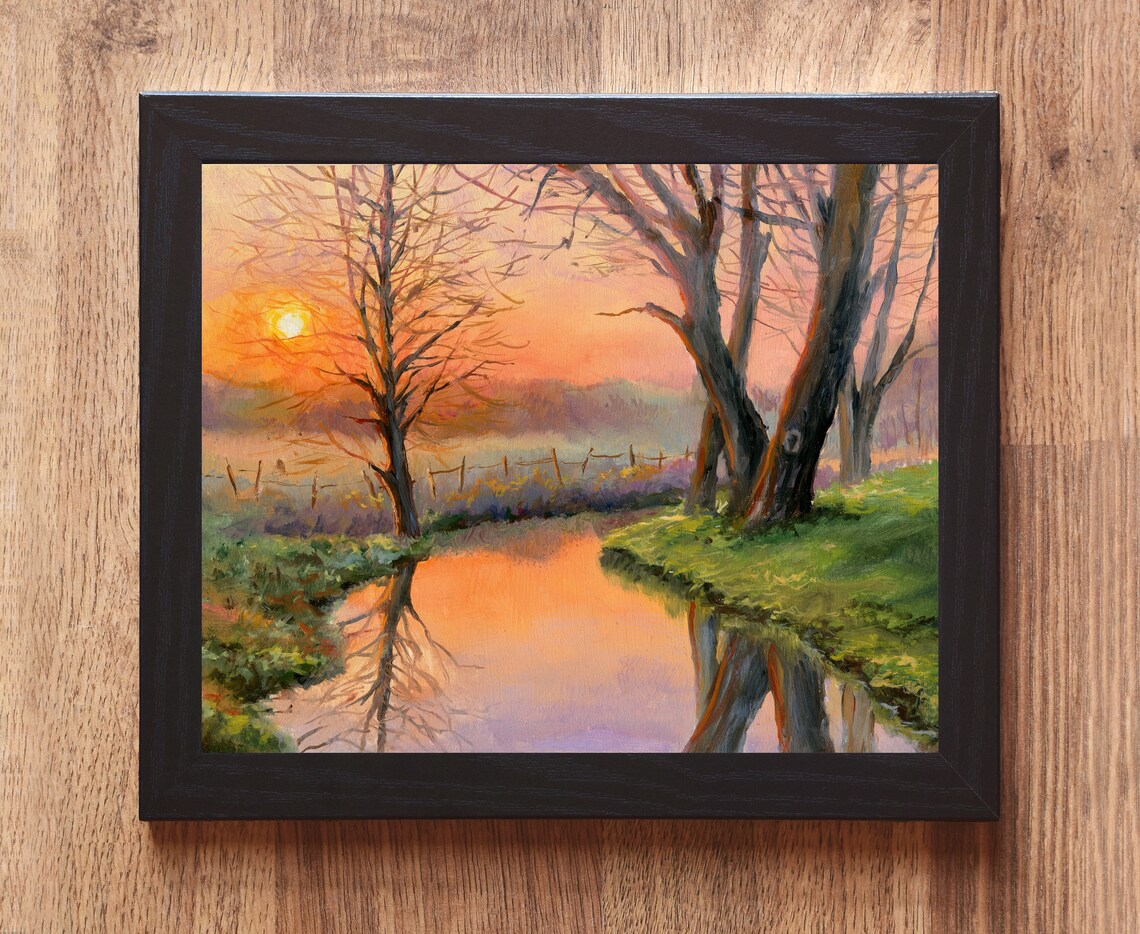 River Sunset Landscape Art Print, Farmhouse Decor - Image 6