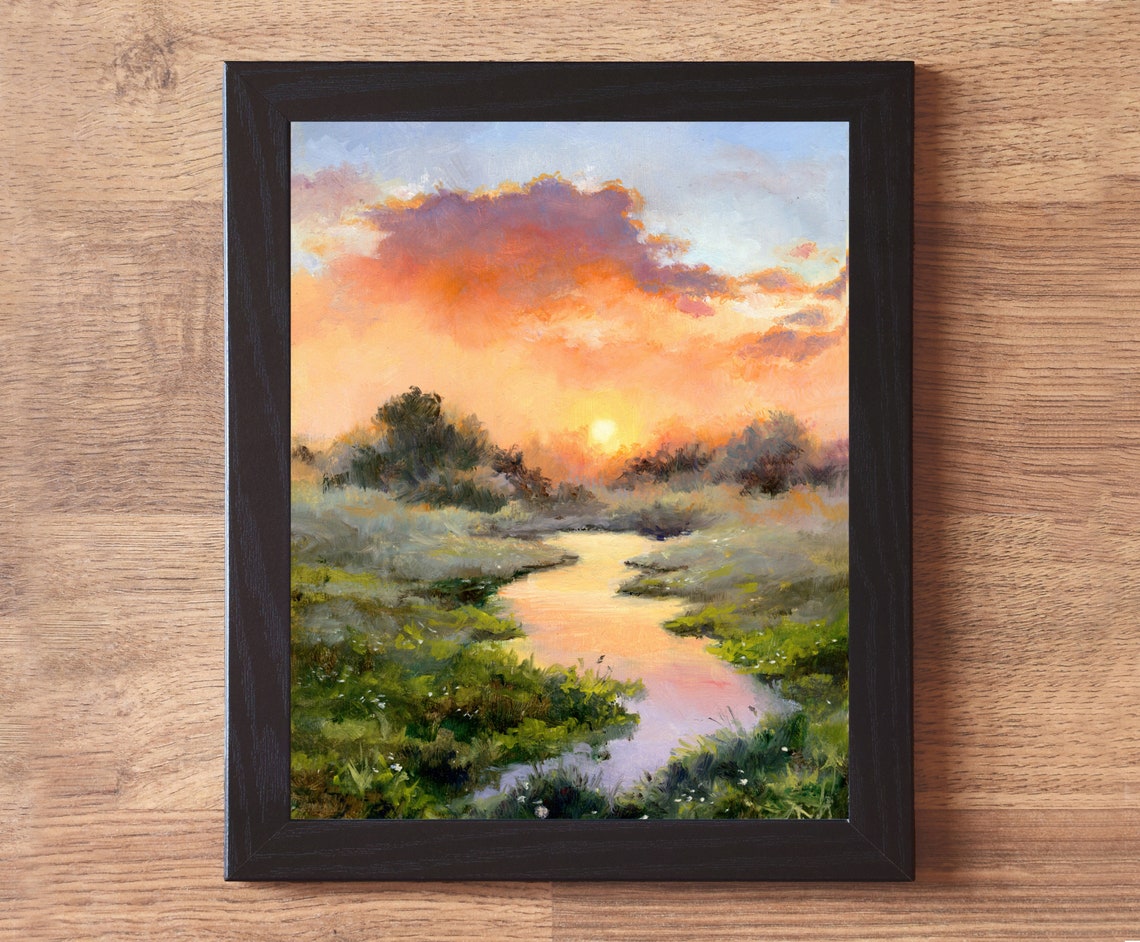 Misty River at Sunset with Golden Light Reflections Landscape Poster - Image 6