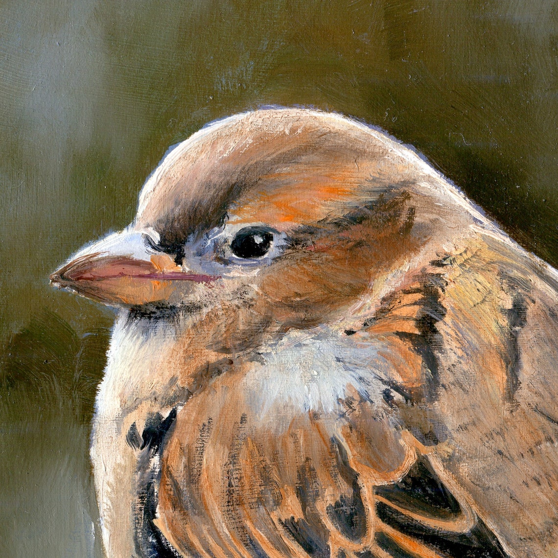 Bird Oil Painting Original Animal Painting On Wood Original Bird Art Framed Vintage Bird Painting Small Art Baby Bird Sparrow Oil Painting - Image 4