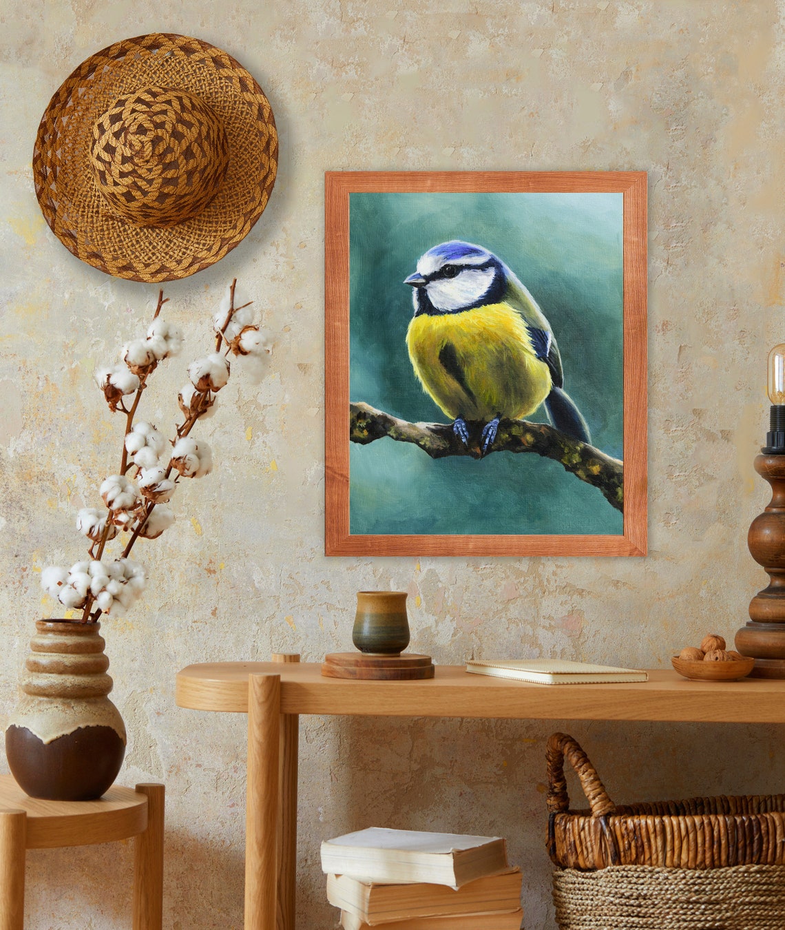 Eurasian Blue Tit Perched on a Branch Oil Painting Bird Poster - Image 6