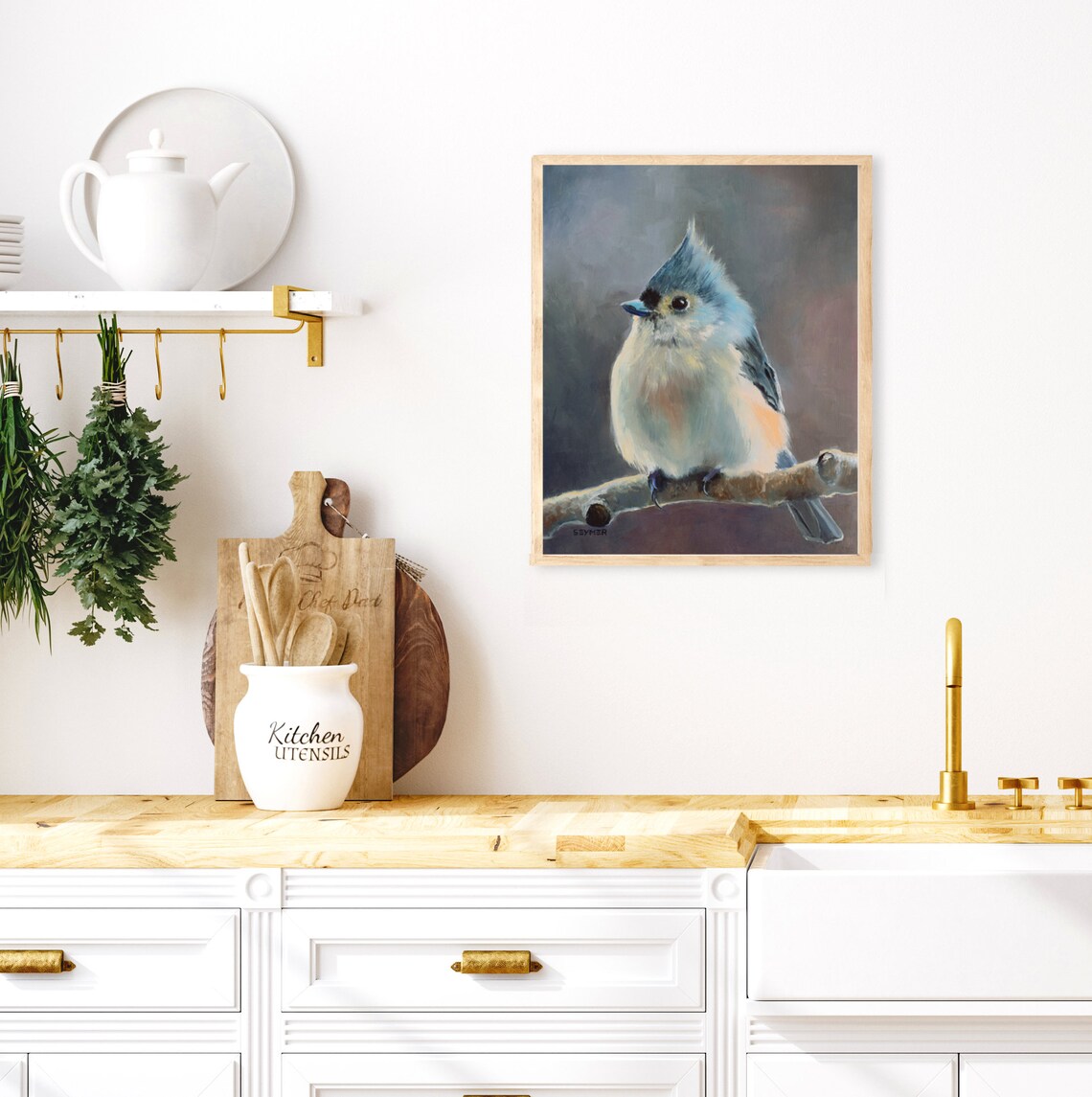 Blue Tufted Titmouse Oil Painting Art Print, Farmhouse - Image 4