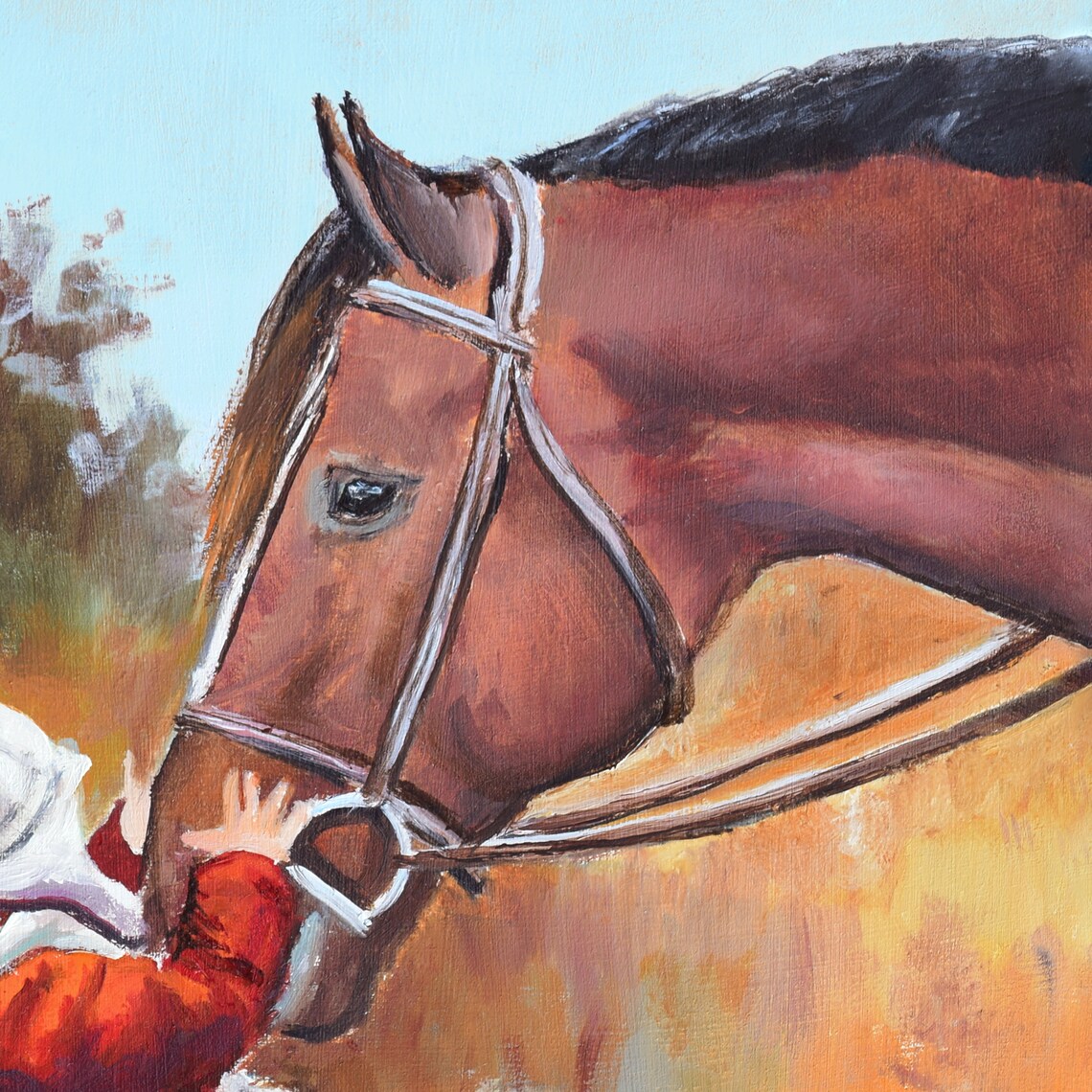 Child And Horse Farmhouse Oil Painting Kid Touching Horse Poster - Image 3