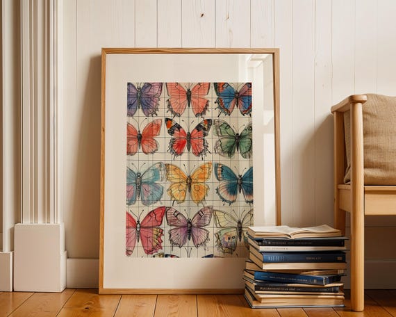 Vintage Butterflies Art Print Colorful Botanical Illustration Insect Print Nature Wall Decor Gift For Living Room