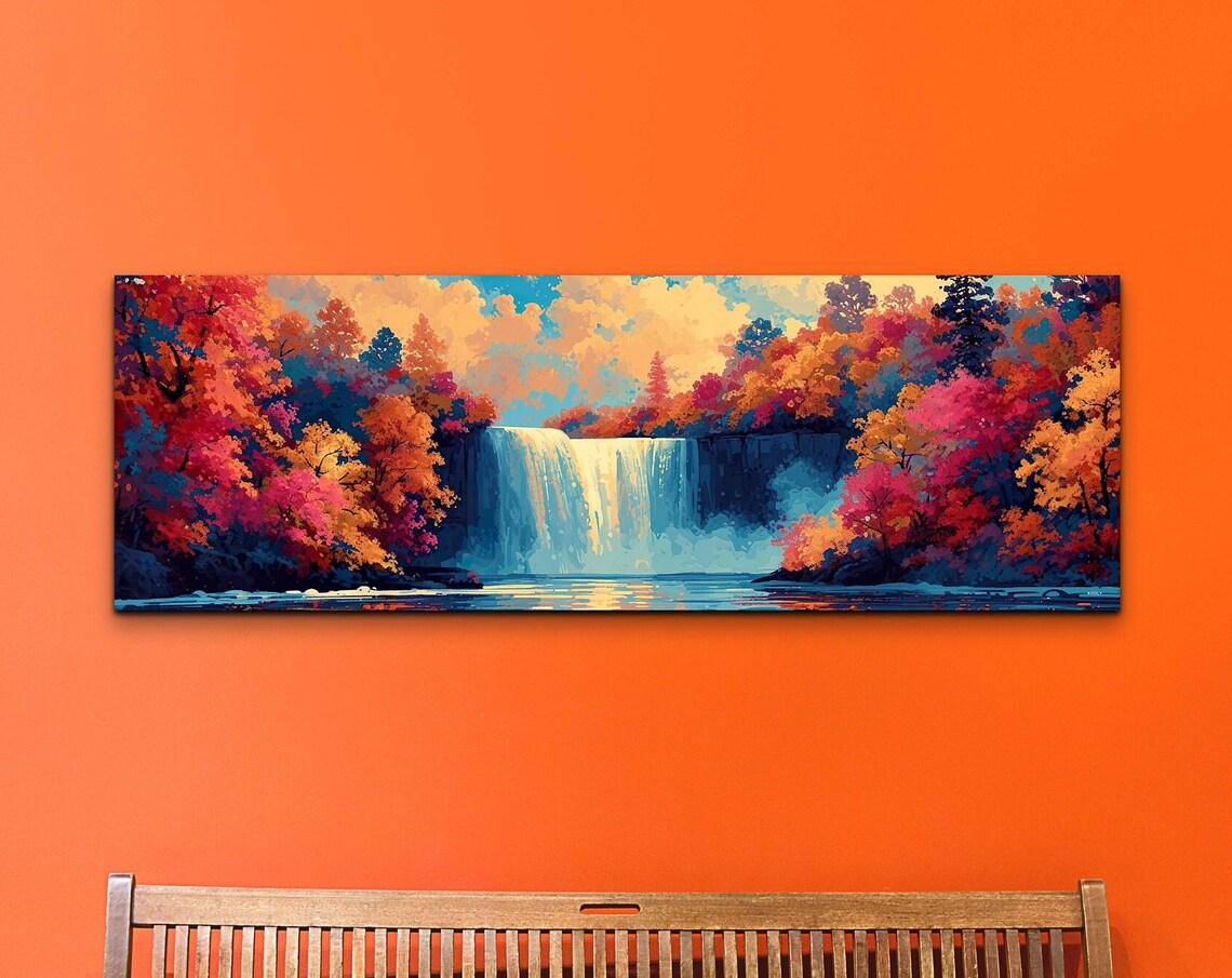 Panoramic Waterfall Art Print, Nature Landscape