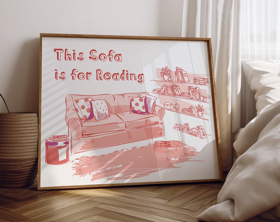 This Sofa Is For Reading Cozy Red And White Book Nook Poster