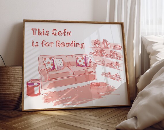 This Sofa Is For Reading Cozy Red And White Book Nook Poster