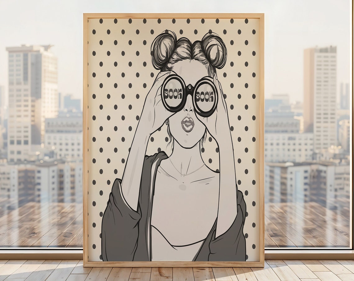 Book Lover Black And White Woman Binoculars Polka Dot Poster