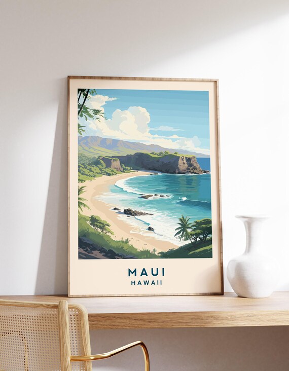 Maui Vintage Travel Poster, Hawaii Decor