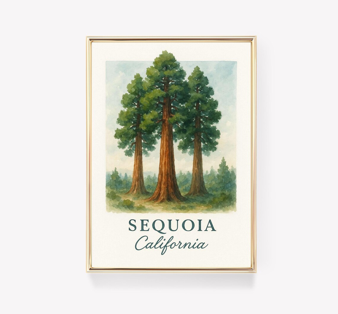 Sequoia California Giant Redwood Trees Vintage Travel Poster
