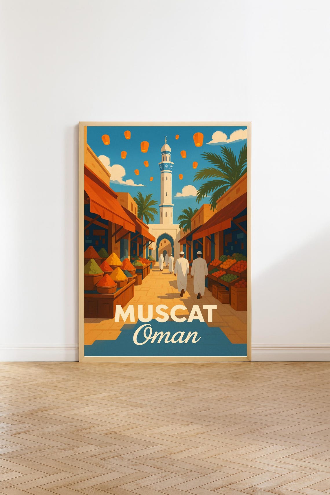 Muscat Oman Souk Market Minaret Colorful Arabia Travel Decor Poster