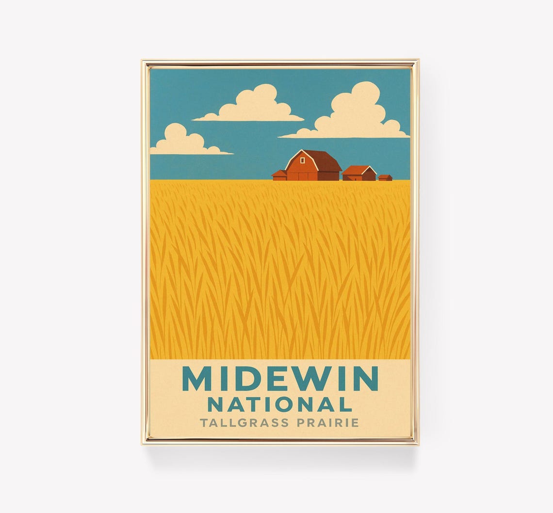 Midewin National Tallgrass Prairie Barn Wheat Field Travel Poster