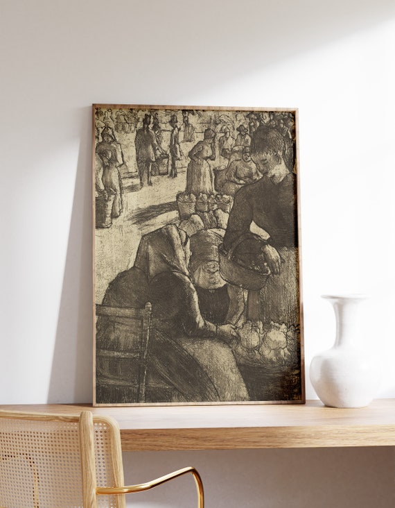 Camille Pissarro Vegetable Market At Pontoise 1891 Vintage Print Museum Quality Drawing Sketch Painting Fine Art Decor Poster Gift