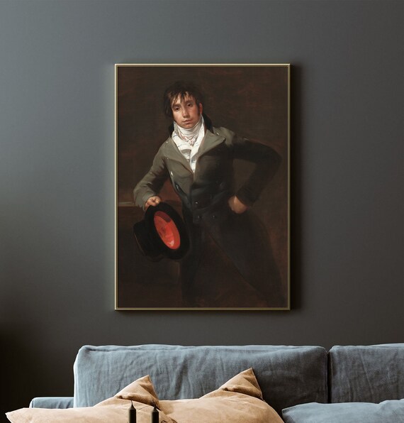 Elegant Vintage Young Gentleman Holding Hat Oil Portrait Poster