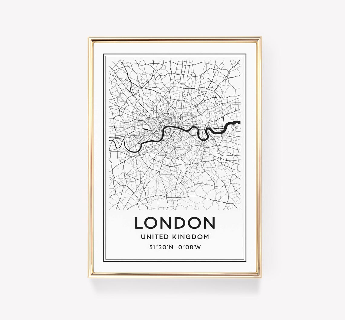 London United Kingdom City Map Street Grid Line Cartography Poster