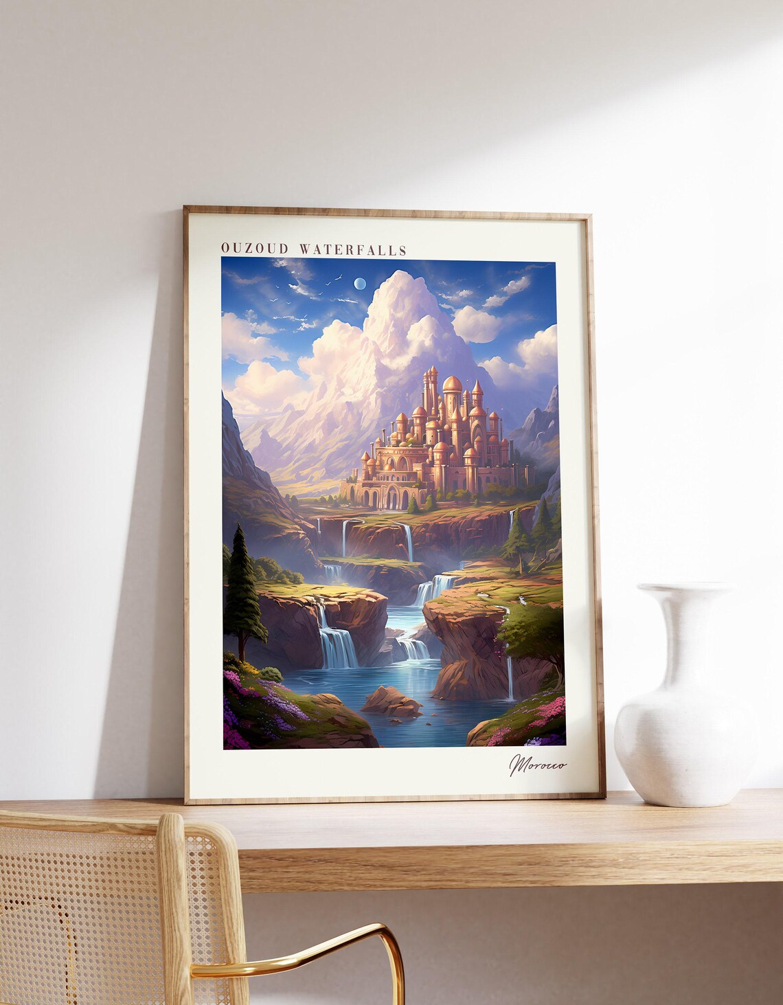 Ouzoud Waterfalls Travel Poster, Morocco Wall Art