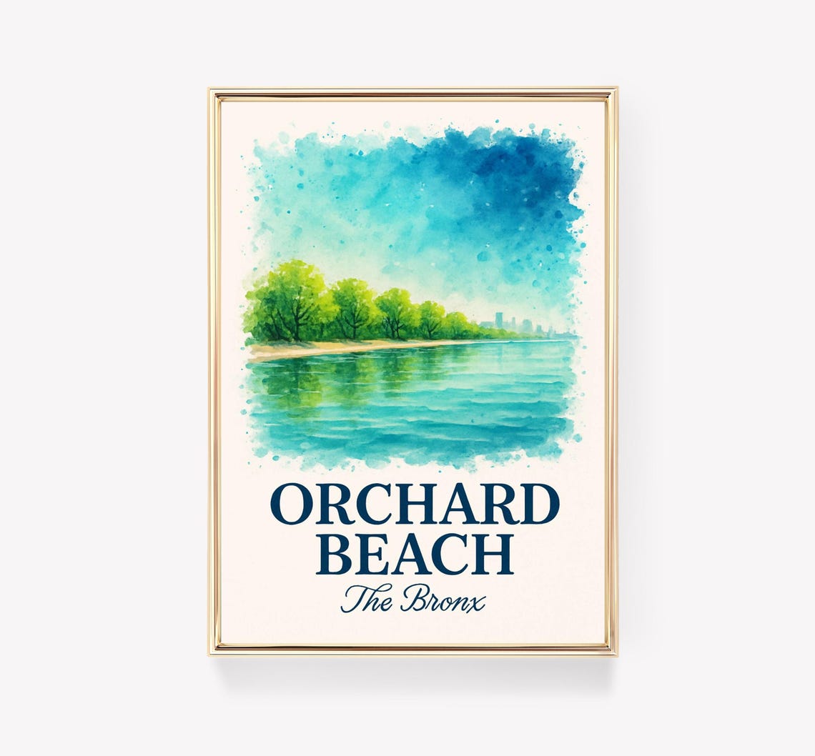 Orchard Beach Bronx Watercolor Shoreline Summer Coast Poster