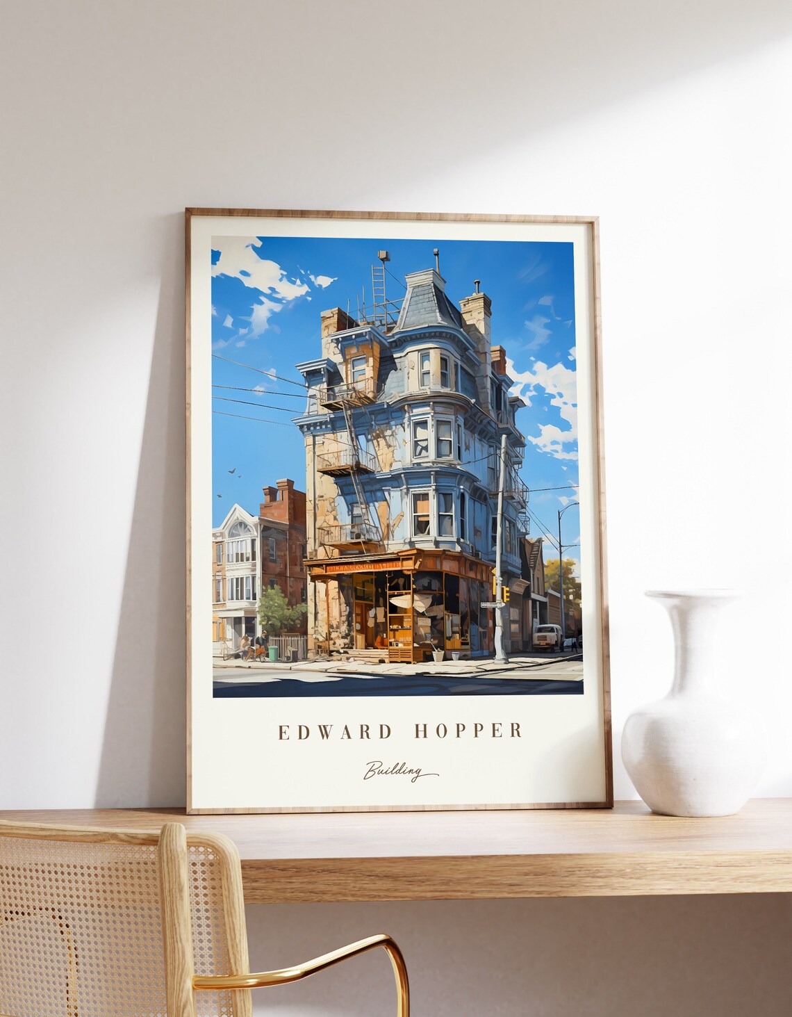 Edward Hopper Building Blue Victorian Corner Building Vintage Cityscape Poster