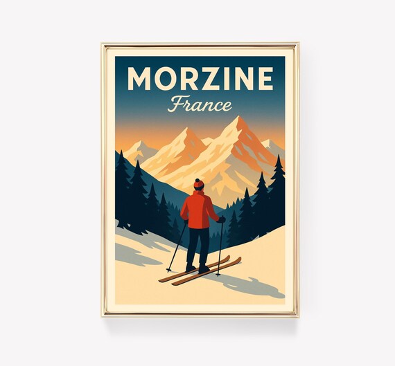 Morzine France Vintage Ski Resort Sunset Alpine Mountain Travel Poster